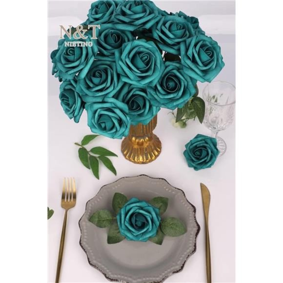 Artificial Flowers Foam Roses 25 pcs Peacock Green Mother's Day Fake Roses DIY - Picture 7 of 7